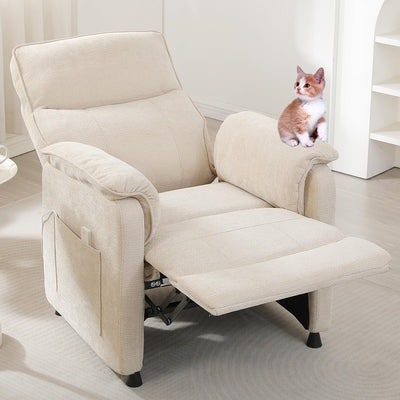 Small Recliners for Small Spaces, Adjustable Electric Recliner Chairs for Adults, Ultra-Comfy Chenille Power Recliner Chair w/Side Pockets & Remote for Nursery, Living Room, Bedroom (Beige)
