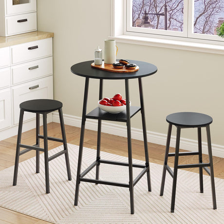 MAHANCRIS Round Bar Table, 37.4" High Pub Table, 2-Tier Counter Height Cocktail Table, High Top Tables with Storage, Bistro Tables for Small Spaces, Easy to Assemble, Black BTHB12501 MAHANCRIS