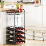 IBEDMAZIE Freestanding Floor Wine Rack,16 Bottles Wine Shelf for Kitchen,Dining Room,Home,Office, Bar,Perfect Combination of Wood and Metal, Easy to Install IBEDMAZIE