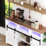 Bolonbi Farmhouse Coffee Bar Cabinet Rustic Sliding Barn Door Storage Cabinet with Power Outlet, Buffet Server Sideboard Cupboard Table for Dining Room Entryway Kitchen White Bolonbi