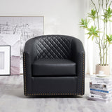 KINWELL 29" Wide Tufted Faux Leather Swivel Barrel Chair, PU Leather Modern Upholstered Accent Chairs with Nailhead Trim, Small Armchair for Living Room Bedroom, Black KINWELL