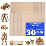 30 Pack 12"x12"x1/8" Basswood Sheets for Crafts,3mm Craft Wood Plywood,Unfinished Wood,for DIY Ornaments and Model Engraving,Wood for Laser Cutting,Architectural Models,Drawing,Wood Burning QSJQAMG