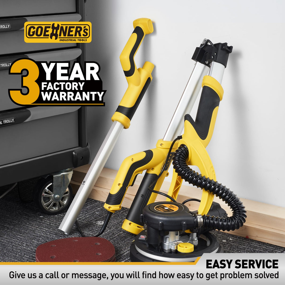 Drywall Sander, Electric Drywall Sander with Vacuum, 7 Variable Speed, 900-1800RPM, Labor-Saving Handle and Patented Fixture for Ceiling Sanding, LED Light, 14ft Dust Hose,26ft Power Cable,Storage Bag Kitvance