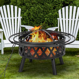EcoNook 36 Inch Wood Burning Fire Pit with 2 Loops, Outdoor Fire Pit with Spark Screen & Fire Poker, Cross Weave Firepit for Outside Fireplace Bonfire for Yard,Patio, Garden… EcoNook