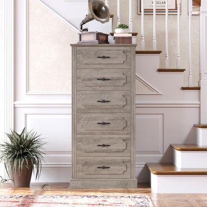 finetones 6 Drawer Grey Dresser, 51" Tall Dresser Wood Dresser Chest of Drawers with Large Storage Space, 6 Drawer Dresser Tall Floor Storage Cabinet for Home Office, Ash Grey - WoodArtSupply