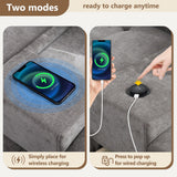 Merax 104 * 104" Chenille Sectional Couches with 2 Acrylic Consoles, Upholstered Modular Tufted Sofa Chaise with Ottoman, Storage Drawers, Pockets, USB Charger & Cup Holders for Living Room Apartment Merax