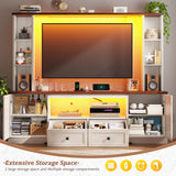 Entertainment Center with 2 LED Lights & Power Outlets, Large Farmhouse Wall Unit Entertainment Center for 60 Inch Television Stand, TV Stands for Living Room with Storage Shelf, White EnHomee