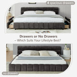 Olodumare King Grounded Bed Frame with Headboard, Cute Puff Grid Pattern Chenille Upholstered Platform Floor Bed with Sturdy Slats, No Box Spring Needed, Easy Assembly, Charcoal Grey Olodumare