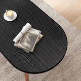 Funecy Oval Coffee Table Low Table with 4 Solid Wood Sturdy Legs, Floor Table Desk for Sitting on The Floor, Storage and Living Room Furniture (Black) Funecy