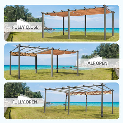 EROMMY 12 x 20 FT Outdoor Pergola with Retractable Canopy, Aluminum Frame, Patio Metal Shelter with Adjustable and Removable Sun Shade Canopy for Patio, Garden, Deck, Beige