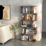 Tangkula 5-Tier S-Shaped Bookshelf - Rustic Brown Geometric Display & Room Divider Tangkula