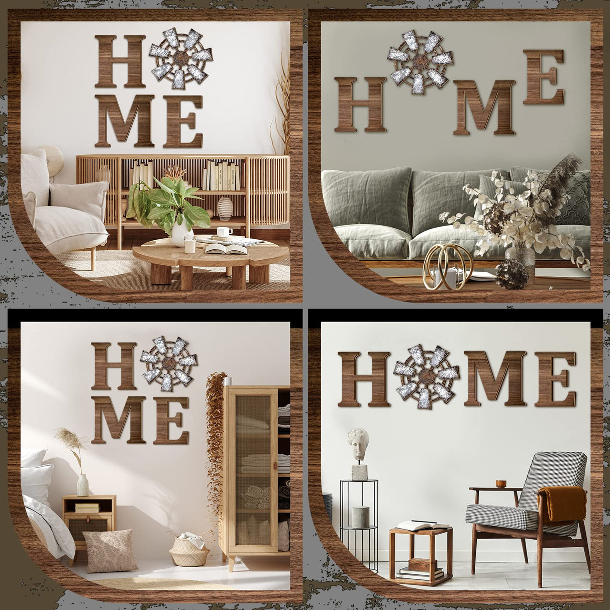 Qunclay 4 Pcs Windmill Wall Decor Wooden Home Letters Decoration Rustic Farmhouse Home Hanging Wood Sign Farmhouse Wall Decor for Living Room Kitchen Bedroom Porch(Brown) Qunclay