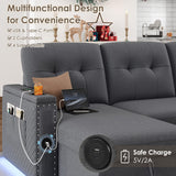 HIFIT 112" Sectional Couches for Living Room- Pull Out Sleeper Sofa Couch w/Storage Chaise,Storage Armrest,LED Light&USB Port&Cupholder, Modern Linen U Shaped Home Sofa Living Room Furniture Set, Grey HIFIT