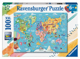 Ravensburger Map of The World 100 Piece XXL Jigsaw Puzzle forKids - | Unique Piece Design | Anti-Glare Surface | Skill-Building, Fun Activity | Amazon Exclusive Ravensburger