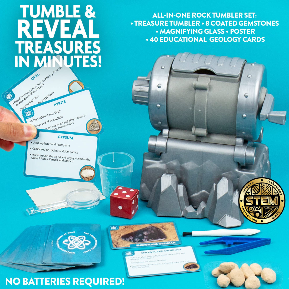 The Young Scientists Club Gemstone Treasures, Tumble & Polish Your Own Gemstones, DIY Rock Tumbler, Collect & Identify Gems, Great STEM Kit for Kids Ages 6, 7, 8, 9, Multi The Young Scientists Club