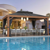 EROMMY 12' x 16' Hardtop Gazebo Outdoor Aluminum Wood Grain Gazebos with Galvanized Steel Roof and Mosquito Net for Patios, Deck, Backyard, Curtains&Netting EROMMY