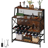 Industrial Rustic Brown Wine Rack and Home Bar Table with Glass Holder by VEVOR VEVOR