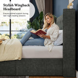 HOOMIC King Size Hydraulic Lift Up Storage Bed with Wingback Headboard in Dark Grey HOOMIC