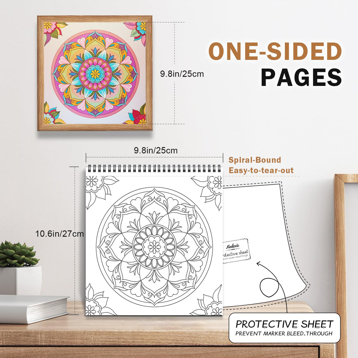 FUN LAVIE Adult Coloring Book 32 Mandala Coloring Books for Adults Relaxation and Teens Stress Relief, Featuring Mandalas Insect & Bloom Patterns for Women Mindfulness, Spiral Bound FUN LAVIE