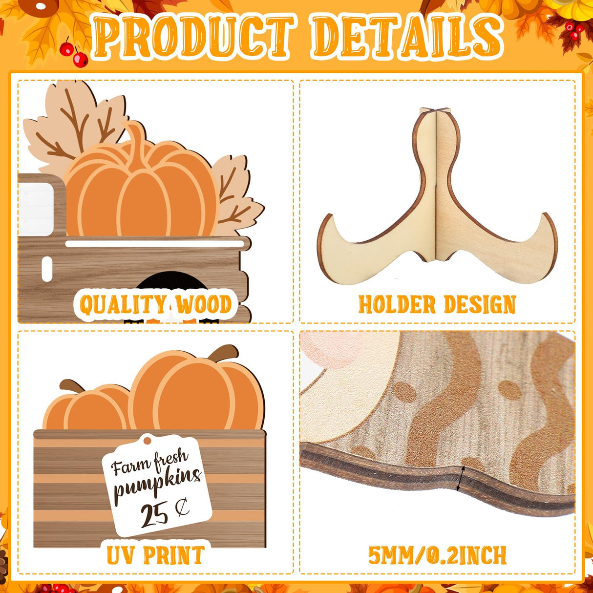 Maitys 21 Pcs Fall Thanksgiving Tiered Tray Decor Set Fall Pumpkin Gnome Truck Wood Sign Rustic Farmhouse Decor Hello Fall Wood Bead Decorative Tabletop Sign for Autumn Thanksgiving Day(Rustic) Maitys