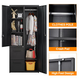 Anxxsu Metal Storage Cabinets Locker, 67" Locker with Clothes Rod, Lockable Freestanding Wardrobe for Office, Home, School, Laundry Room, Gym (Black) Anxxsu