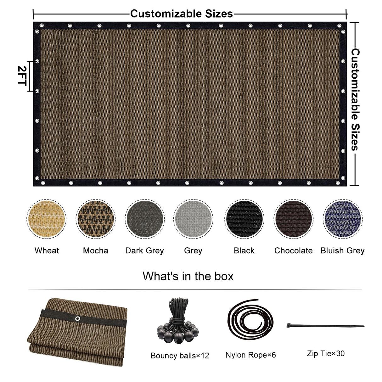 KANAGAWA 90% Sun Shade Cloth 10'X 10' Outdoor Pergola Shade Cover Canopy with Grommets UV Block Privacy Screen for Patio, Backyards, Outdoor, Carport, Garden, Mocha KANAGAWA