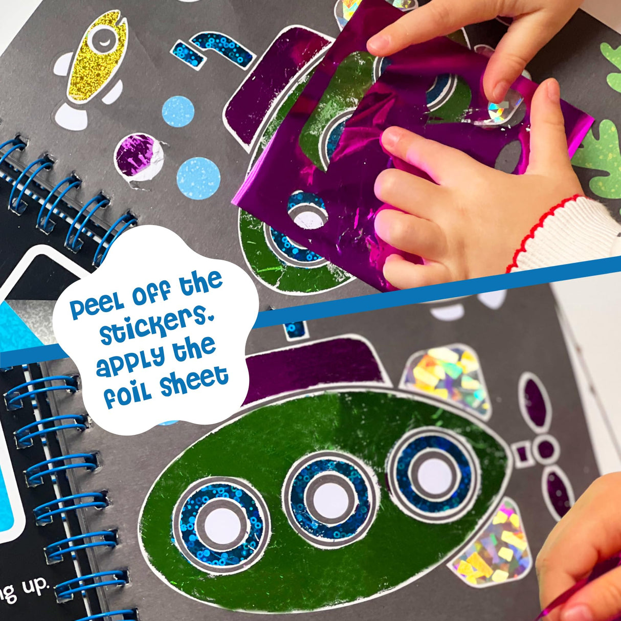 DINO MINI Foil4Fun - Foil Art for Kids - Craft Kits for Kids Ages 4-8 - Includes 16 Foil Art Pages and 16 Coloring Pages - Screen Free Birthday Gifts - Airplane and Travel Activities (Under The Sea) DINO MINI