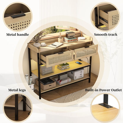 Stylish IQCNGVX Entryway Console Table with USB Ports, LED Lights, and Ample Storage - WoodArtSupply