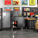 SUXXAN Black Tool Cart with Pegboard and 4 Hooks,Garage Storage Cabinet on Wheels with 2 Drawer,Industrial Service Utility Tool Cart for Mechanics, Garage, Workshop SUXXAN