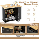 Shintenchi Kitchen Island with Folding Drop Leaf, Rolling Island Table with Storage, Kitchen Cabinet on Wheels with Seating Area for Kitchen, Bar Cart with Cabinet, Black Shintenchi