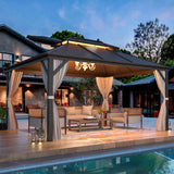 EROMMY 10' x 13' Hardtop Gazebo Double Roof Galvanized Steel Canopy Outdoor Aluminum Frame Permanent Metal Pavilion with Netting and Curtains for Patio Backyard Deck and Lawns EROMMY