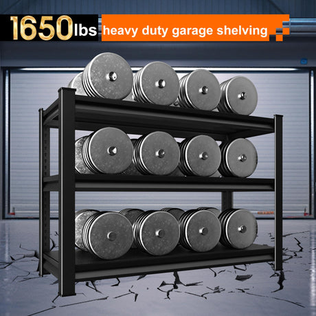 Huhaneon Heavy Duty Garage Shelves - 48''W 1,650Lbs Metal Adjustable Storage Shelving Rack Units for Warehouse Kitchen Pantry Basement 3 Tier Black 47.2" W x 15.7" D x 36" H Huhaneon