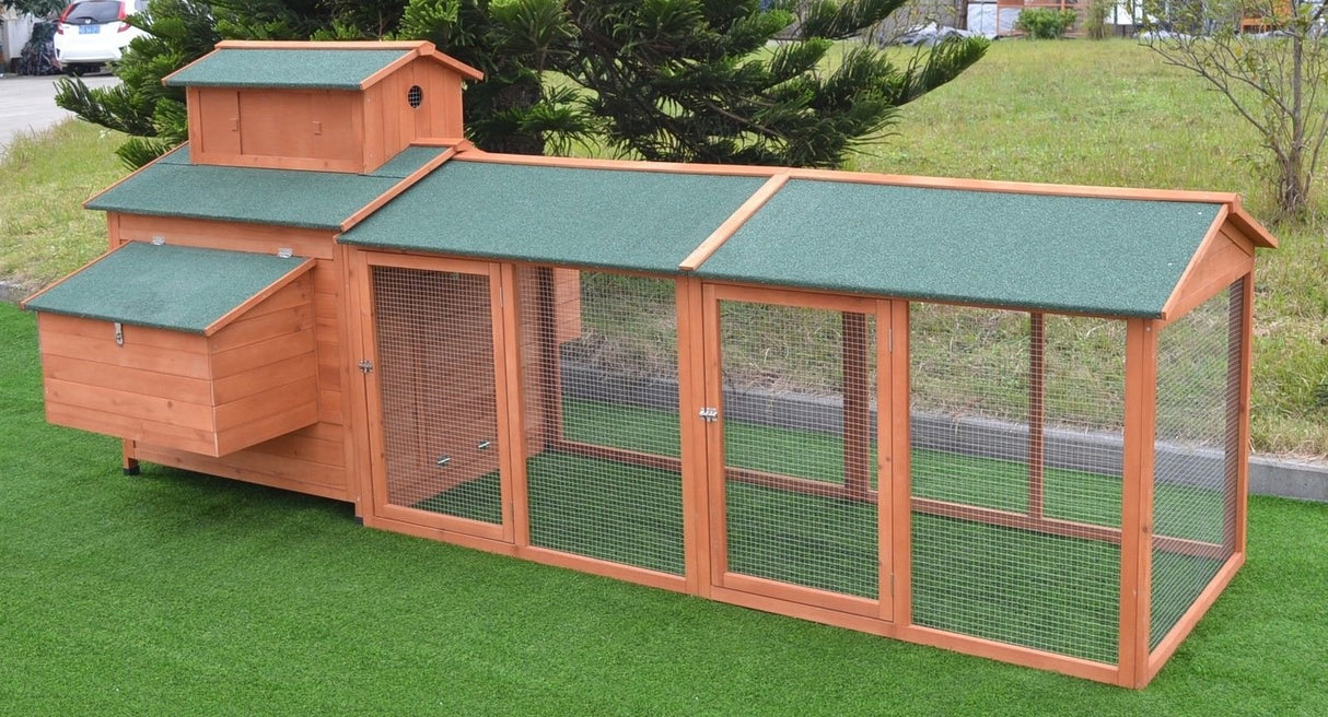 Omitree 10' ft Wood Chicken Coop Backyard Hen Run House Chicken 6 Nesting Box & Run Omitree