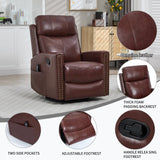 KEIKI Genuine Leather Recliner Chair with Heat & Massage, Manual Rocker and 360° Swivel Recliner, Heavy Duty Cushion Back Armchair for Living Room, Burgundy KEIKI