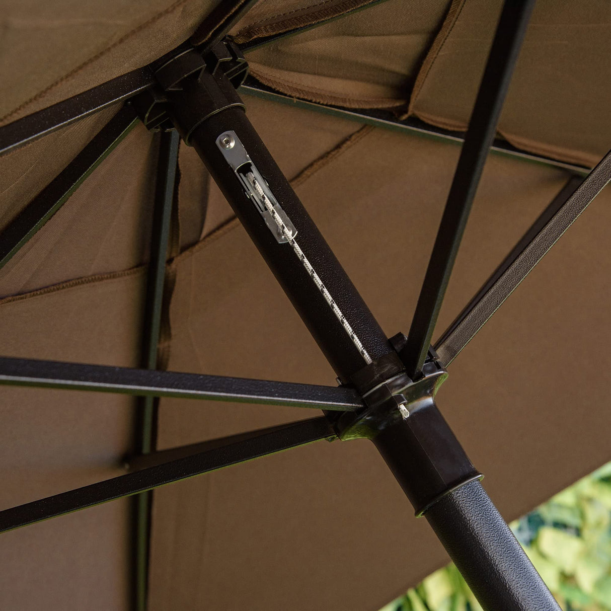 Outsunny 4 Piece Outdoor Patio Dining Furniture Set, 2 Folding Chairs, Adjustable Angle Umbrella, Wave Textured Tempered Glass Dinner Table, Beige Outsunny