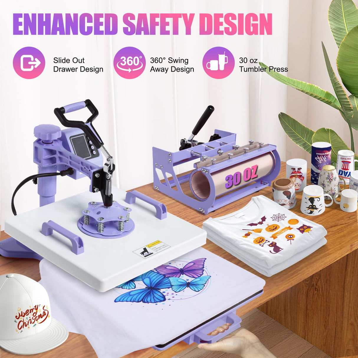 Whubefy 15x15 Heat Press Machine for T Shirts 8 in 1 Combo with 30oz Tumbler Press, Slide Out & Swing Away, Dual Tube Fast Heating, 3 Preset Modes & Counting Function for Bulk DIY Hats, Mugs, Plates Whubefy