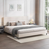 Furnihome Modern King Bed Frame with Adjustable Linen Headboard and Wooden Slats in Beige Furnihome
