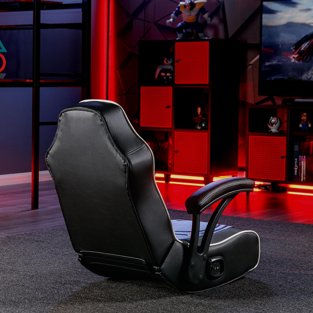 X Rocker Emerald RGB LED Youth Floor Rocking Video Gaming Chair with Headrest Speakers, Armrests, Foldable, Vegan Leather, 200 lbs Max, Amazon Exclusive, Black X Rocker