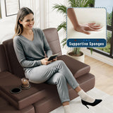 Furmax Futon Sofa Bed Adjustable Futon Couch Modern Sleeper Sofa Bed for Living Room, Business Office, Recliner Sofa with Cup Holders (PU Leather, Brown) Furmax