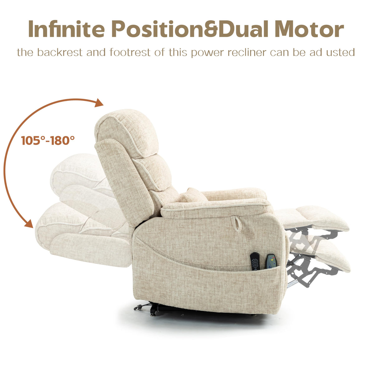 JIKFRIMA Power Lift Recliners Chairs for Elderly Adults Lay Flat Recliner with Heat & Massage, Wireless Charging Device, USB Ports, Cup Holder, Lumbar Pillow, 400Lbs (Velvet Fibric,Beige) JIKFRIMA