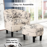 INZOY Modern Accent Chair with Ottoman for Small Space, Club Chair with Ottoman Set, Comfy Fabric Barrel Reading Chairs for Living Room Bedroom, Round Reading Chair with Foot Rest, Flower Pattern INZOY