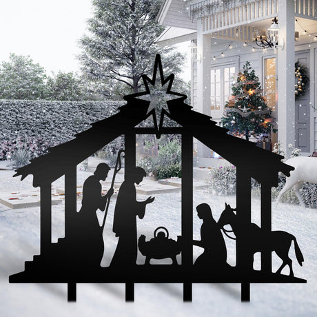 Cinnvoice 40" x 31" Large Metal Nativity Scene Yard Stake Christmas Religious Faith Garden Stakes Waterproof Xmas Outdoor Nativity Yard Decor with Stake for Xmas Holiday Lawns Outdoor Decor(Black) Cinnvoice