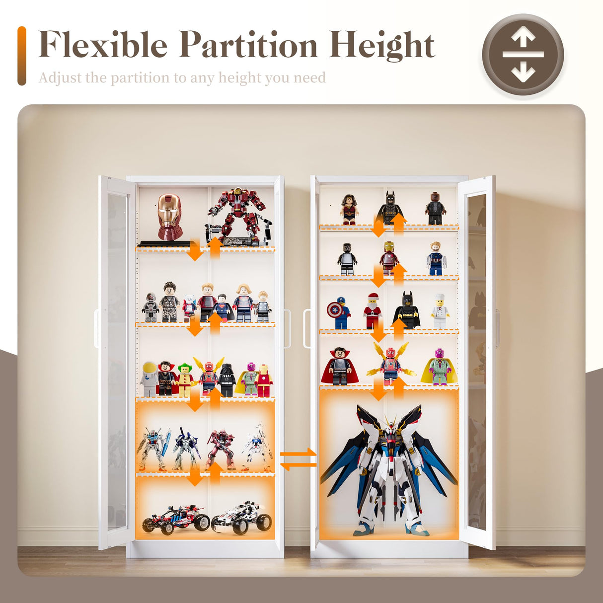 Yizosh Display Cabinet with Glass Doors, 5-Tier Curio Cabinet with 4 Adjustable Shelves, 67" Display Case for Home, Living Room, Assemble Required (White) Yizosh