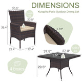 Kurapika 10-Piece Patio Furniture Outdoor Dining Set, Wicker Rattan Patio Dining Table and Chairs Set, Square Tempered Glass Tabletop with Umbrella Hole and 8 Chair Set, Sand Kurapika