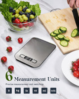Tcsxady Food Scale, 11lb Digital Kitchen Scale with 6 Units LCD Display and Tare Function,Compact Design for Baking,Healthy Cooking,Meal Prep, 304 Stainless Steel Tcsxady