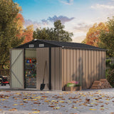 Patiowell 8x10 FT Outdoor Storage Shed, Large Garden Tool Metal Shed with Sloping Roof and Double Lockable Door, Outdoor Shed for Backyard Garden Patio Lawn, Brown Patiowell