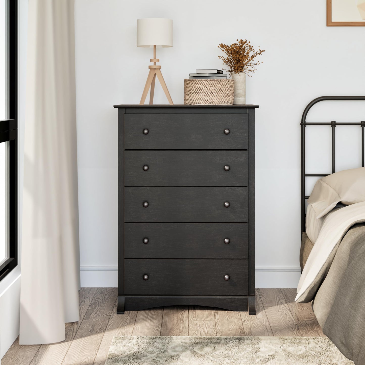 Prepac Sonoma Traditional 5-Drawer Tall Dresser for Bedroom, Functional Bedroom Dresser Chest of Drawers 17.75" D x 31.5" W x 44.75" H, Washed Black, HDC-3345 - WoodArtSupply