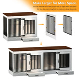 yookare White Heavy Duty Furniture Dog Crate, Wood and Metal Kennel Cage, Pet House End Table with Drawer and Pull-Out Design, Dog Home for Indoor use, Large Size yookare