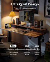 FEZIBO 48 x 24 Inch Height Adjustable Electric Standing Desk with Double Drawers, Stand up Desk, Home Office Computer Workstation with 4 Height-Adjustable Feets & 2 Hooks, Rustic Brown FEZIBO