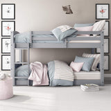 DHP Phoenix Convertible Low Wood Floor Bunk Bed, Stackable and Detachable Bed Frames for Kids, Solid Wood, with Ladder, High Guardrail, Wood Slats, No Boxspring Required, Twin-Over-Twin, Gray DHP